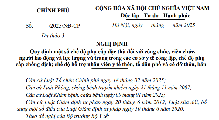Cập nhật dự thảo Nghị định về chế độ phụ cấp đặc thù với cán bộ y tế