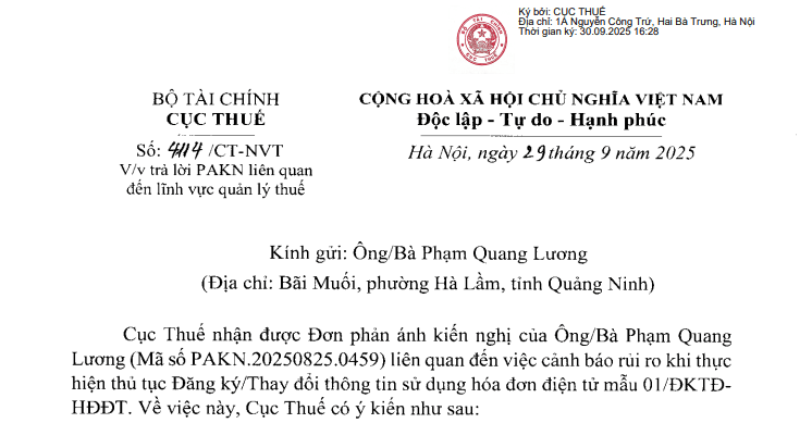 Công văn 4114: Cảnh báo rủi ro khi Đăng ký/Thay đổi thông tin sử dụng hóa đơn điện tử mẫu 01/ĐKTĐ-HĐĐT