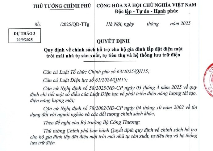 Đã có dự thảo Quyết định chính sách hỗ trợ hộ gia định lắp đặt điện mặt trời mái nhà tự sản xuất, tự tiêu thụ và hệ thống lưu trữ điện