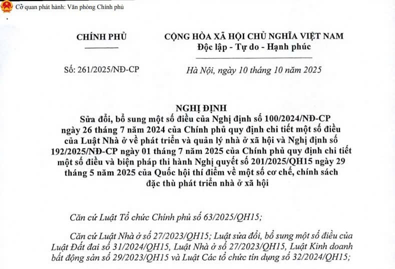 Đã có Nghị định 261/2025/NĐ-CP sửa đổi Nghị định 100/2024 về phát triển và quản lý nhà ở xã hội 