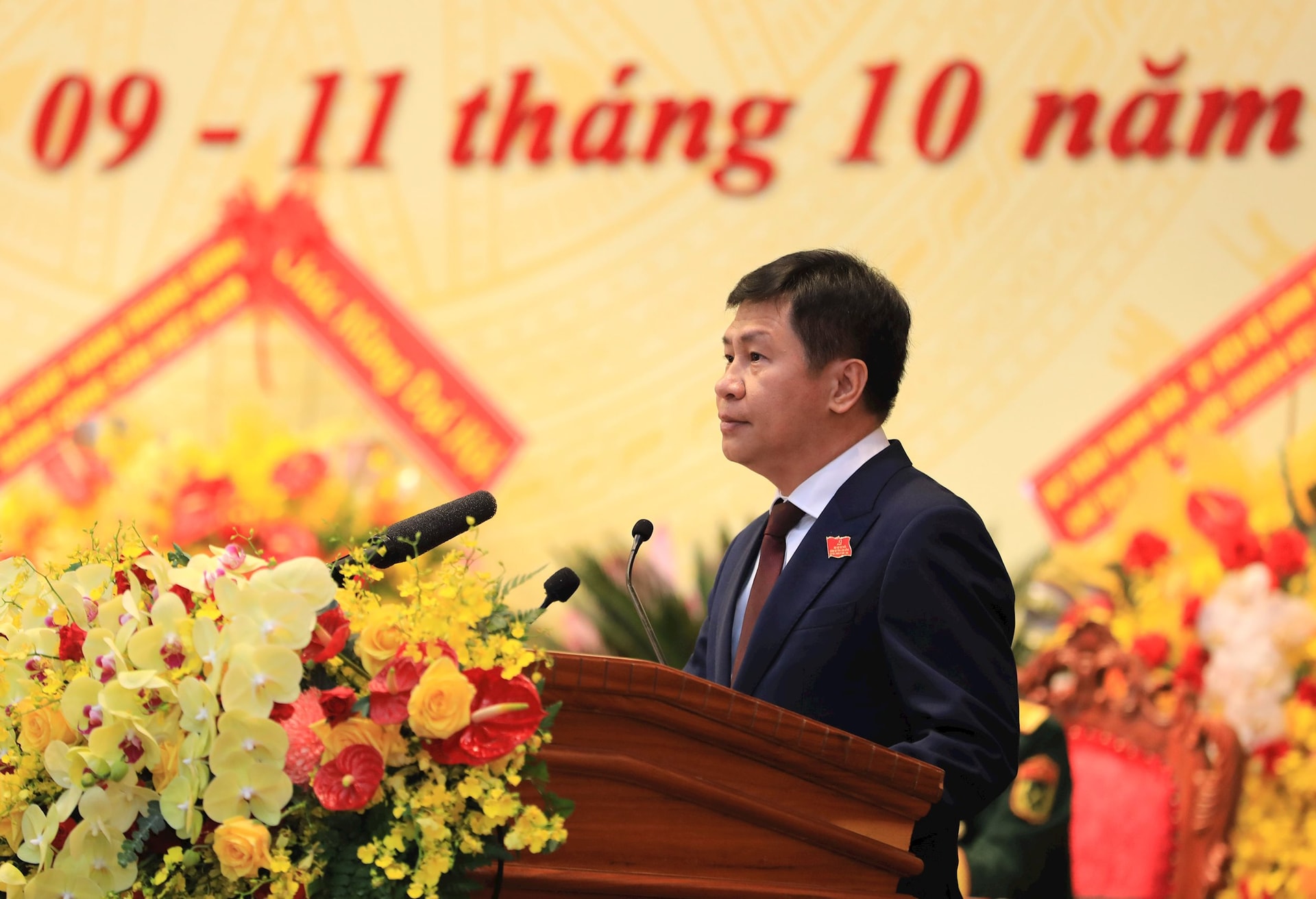 Đồng chí Võ Thành Công, Tỉnh ủy viên, Giám đốc Sở Khoa học và Công nghệ trình bày tham luận tại Đại hô