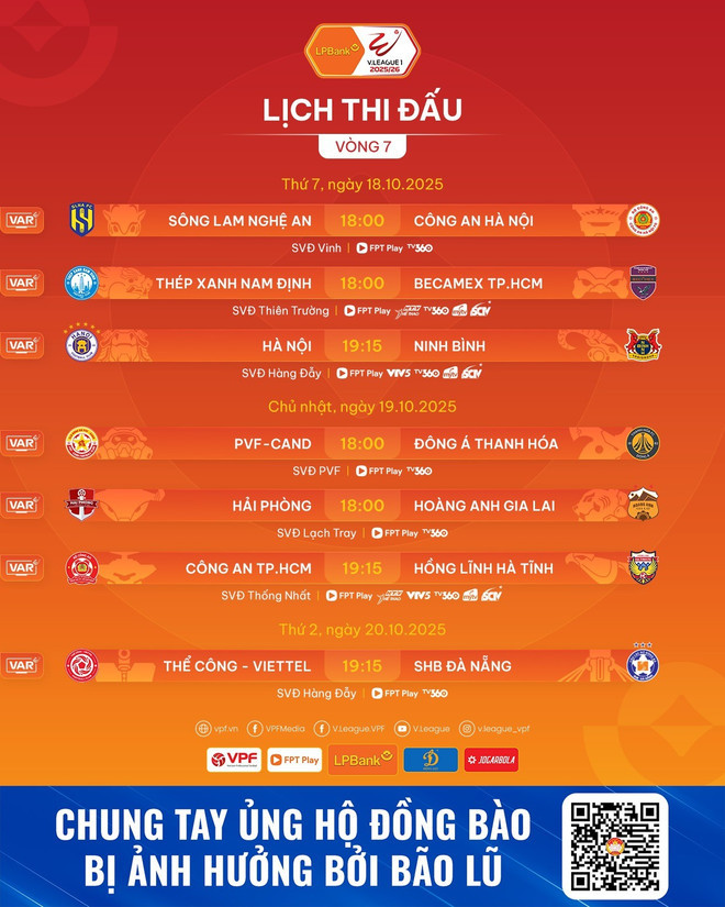 Lịch thi đấu vòng 7 Giải Vô địch Quốc gia V-League 2025/26. (Ảnh: VPF) 565815138-1229301135894977-2024895501327995283-n.jpg