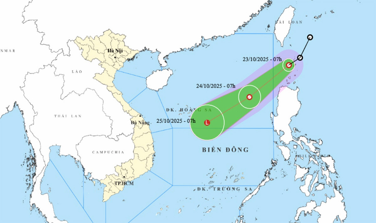 Bản đồ dự báo đường đi, khu vực ảnh hưởng của áp thấp nhiệt đới. (Nguồn: NCHMF)