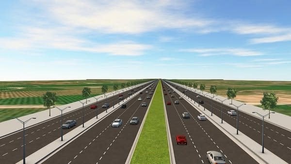 Modell för 12-filig rutt: Linjeprojekt från korsningen Le Duan - Truong Chinh till motorvägsbytet och markfonden på båda sidor av vägen