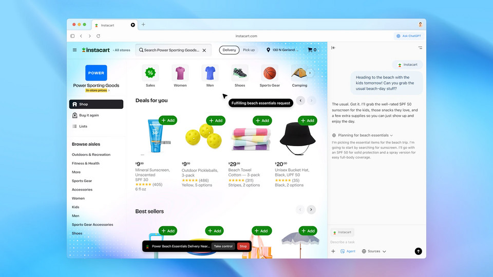 Thanh bên AI của ChatGPT Atlas đang tóm tắt nội dung của trang web hiện tại.