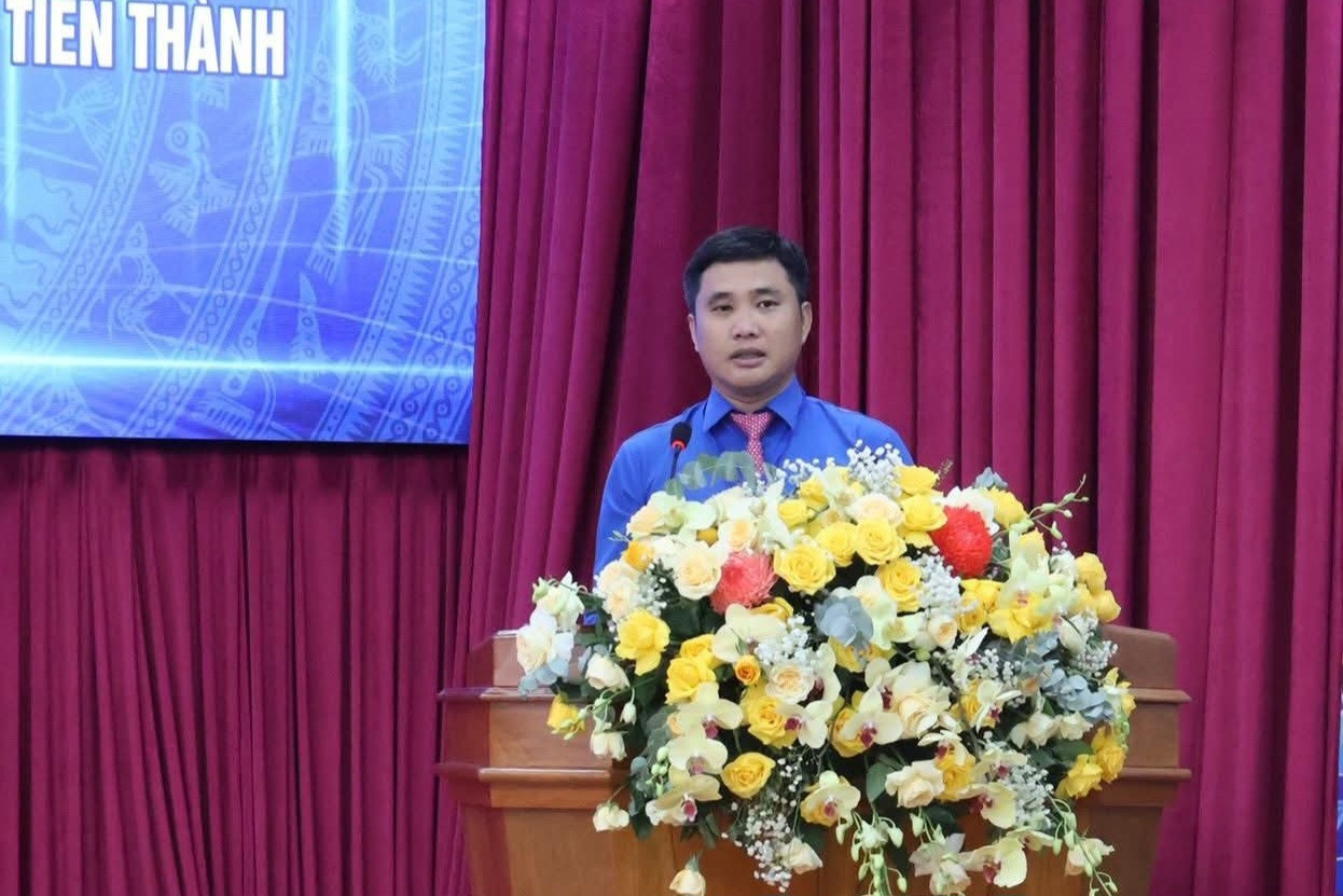 Đồng chí Trương Minh Quang, Tỉnh ủy viên, Phó Chủ tịch Ủy ban MTTQ Việt Nam tỉnh, Bí thư Tỉnh đoàn Lâm Đồng phát biểu tại Đại hội đại biểu Đoàn TNCS Hồ Chí Minh xã Đức Lập