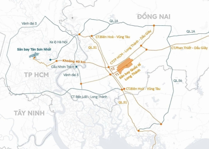 Sơ đồ các tuyến đường bộ và đường sắt quy hoạch kết nối sân bay Long Thành