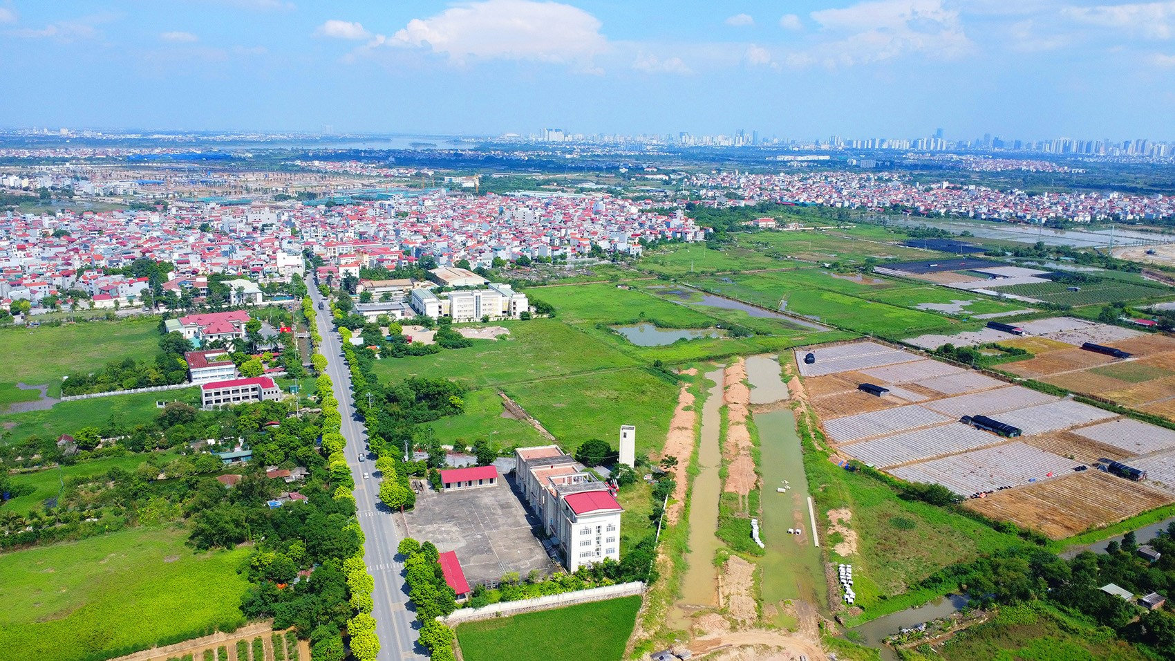 Mặt cắt ngang điển hình của tuyến đường Tây Thăng Long đoạn qua Đan Phượng.