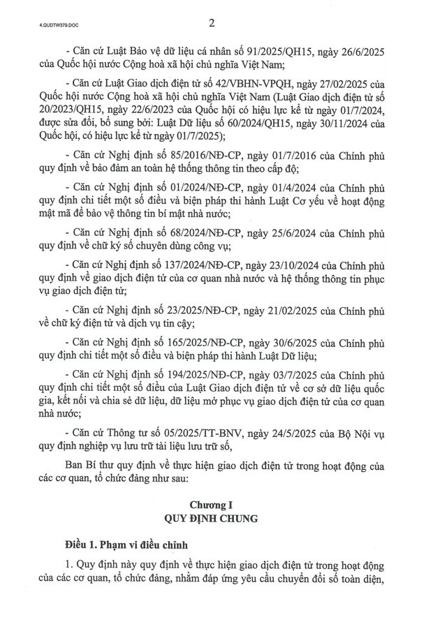 Quy định số 379-QĐ/TW về thực hiện giao dịch điện tử trong hoạt động của các cơ quan, tổ chức đảng- Ảnh 2.