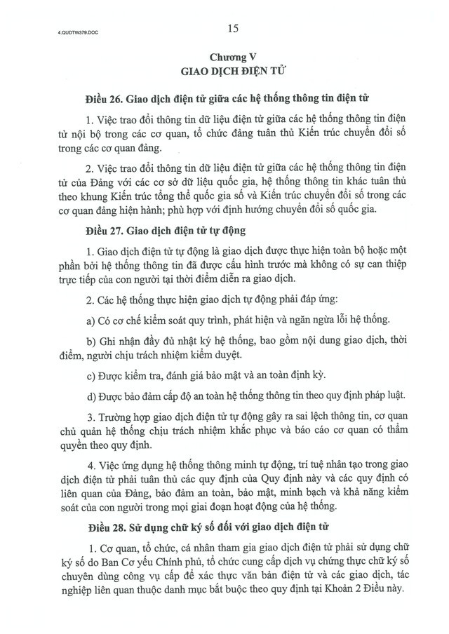 Quy định số 379-QĐ/TW về thực hiện giao dịch điện tử trong hoạt động của các cơ quan, tổ chức đảng- Ảnh 15.