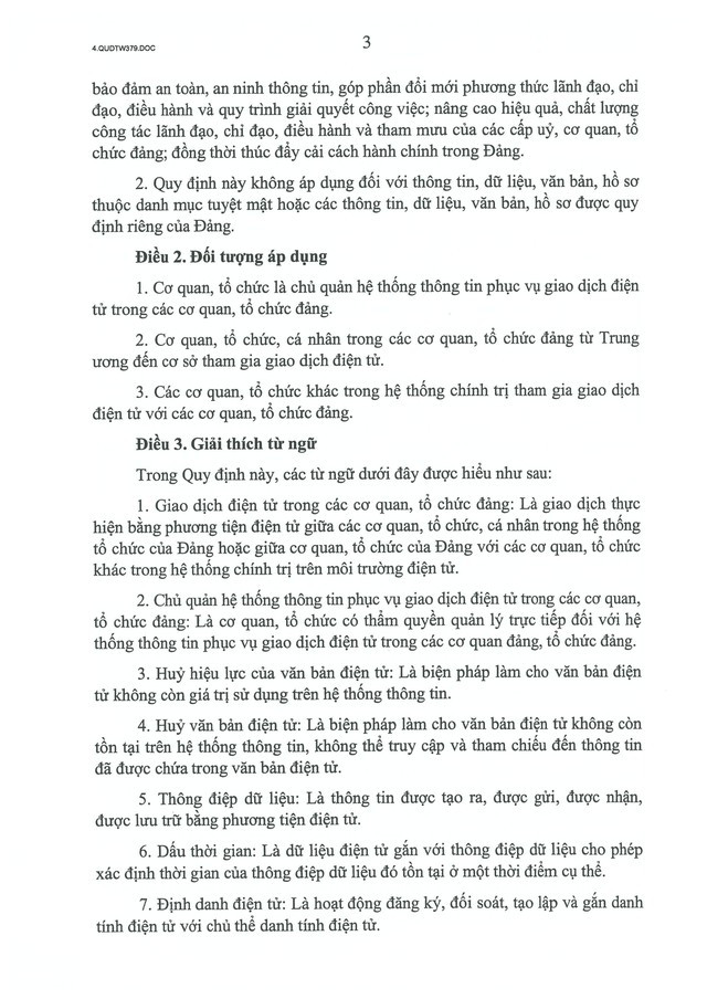Quy định số 379-QĐ/TW về thực hiện giao dịch điện tử trong hoạt động của các cơ quan, tổ chức đảng- Ảnh 3.