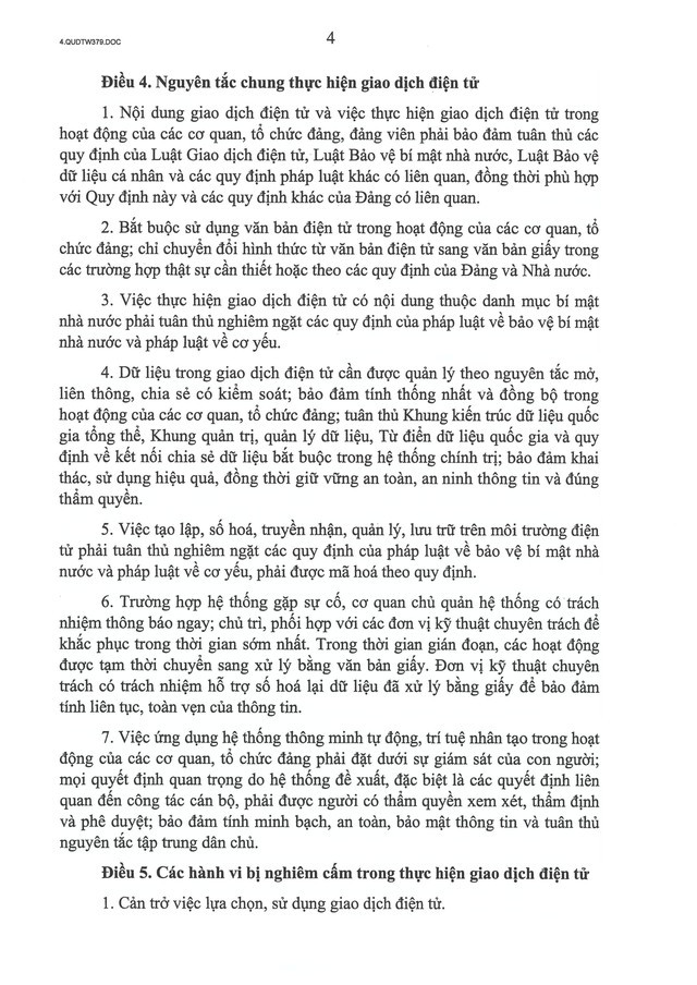 Quy định số 379-QĐ/TW về thực hiện giao dịch điện tử trong hoạt động của các cơ quan, tổ chức đảng- Ảnh 4.