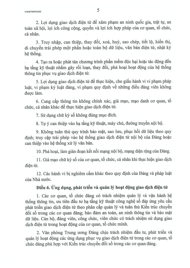Quy định số 379-QĐ/TW về thực hiện giao dịch điện tử trong hoạt động của các cơ quan, tổ chức đảng- Ảnh 5.