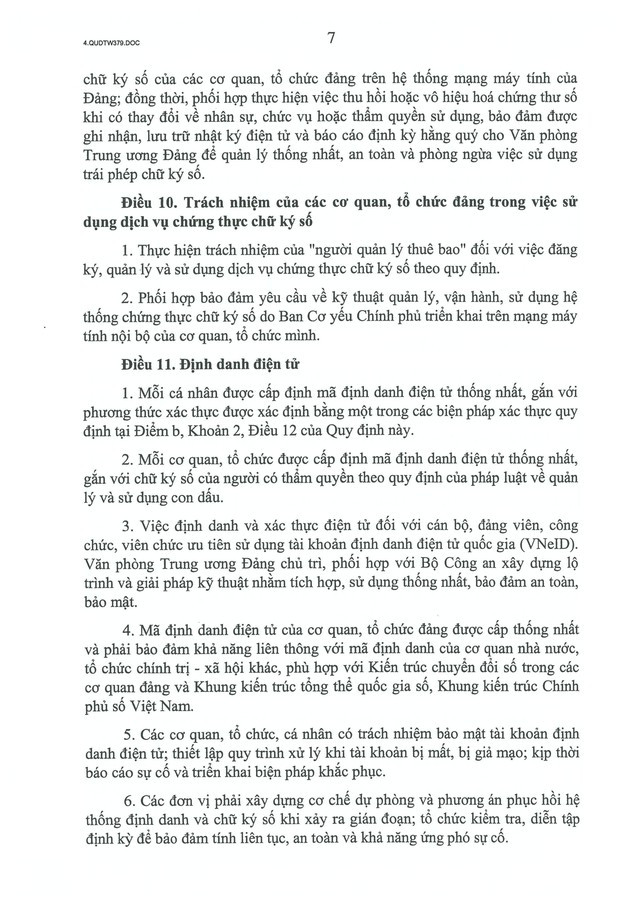 Quy định số 379-QĐ/TW về thực hiện giao dịch điện tử trong hoạt động của các cơ quan, tổ chức đảng- Ảnh 7.