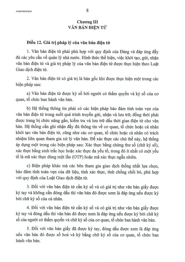 Quy định số 379-QĐ/TW về thực hiện giao dịch điện tử trong hoạt động của các cơ quan, tổ chức đảng- Ảnh 8.