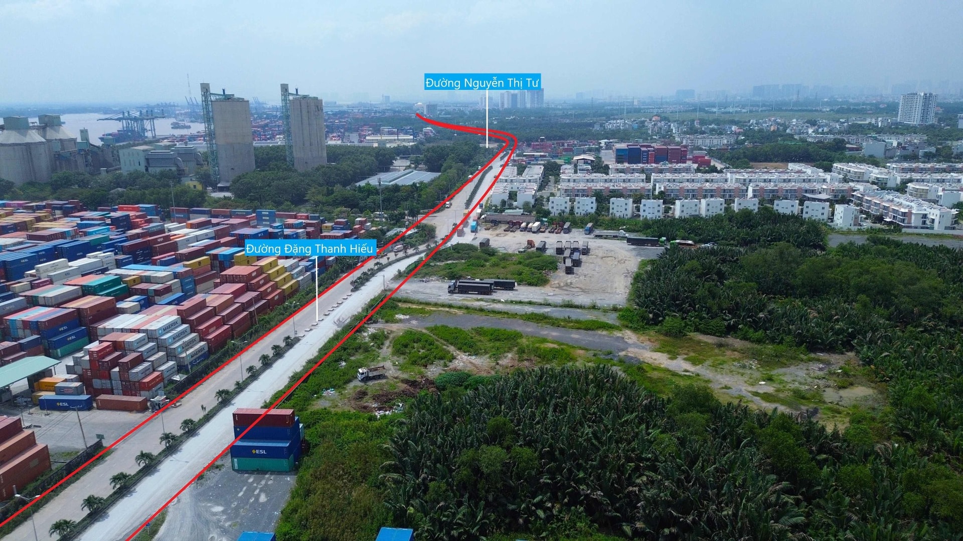 Hướng tuyến đường liên cảng đi qua khu vực cảng Phú Hữu.