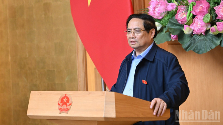 Thủ tướng Phạm Minh Chính phát biểu ý kiến tại phiên họp. (Ảnh: Trần Hải)
