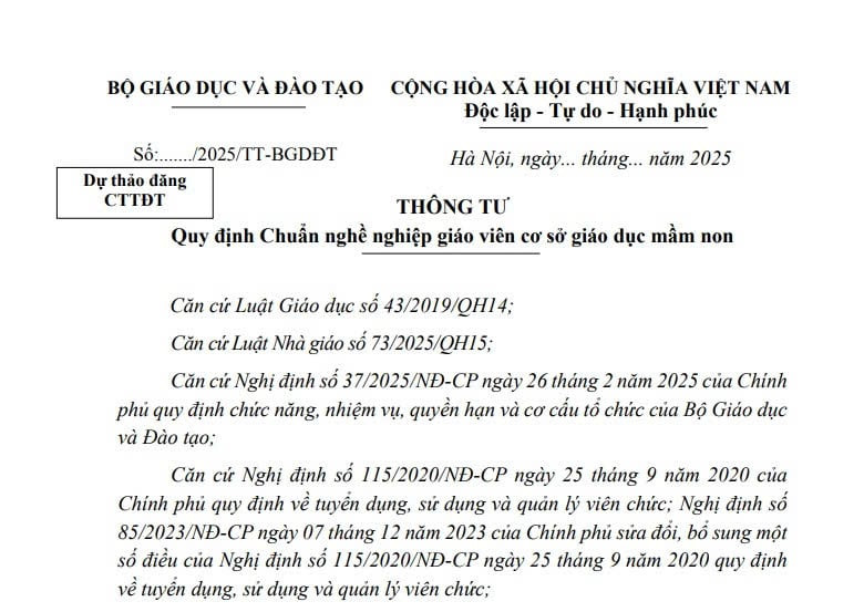 Đã có dự thảo Thông tư chuẩn nghề nghiệp giáo viên mầm non