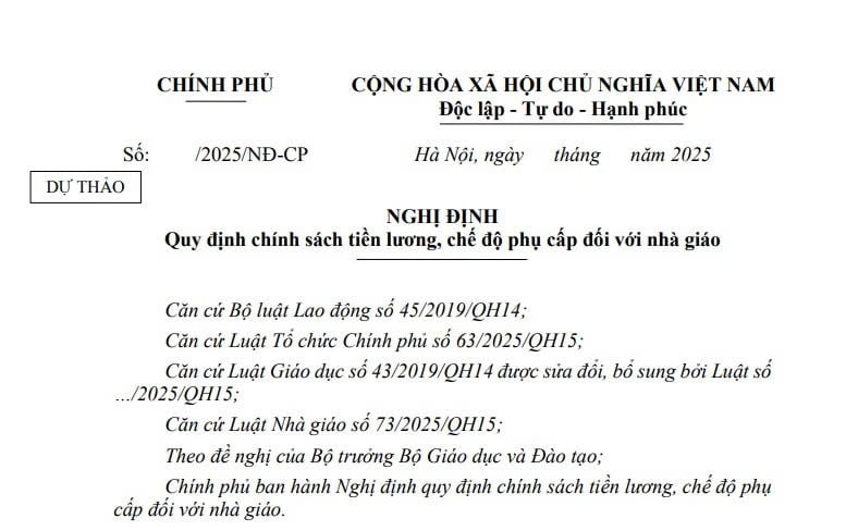 Đã có dự thảo Nghị định tiền lương và chế độ phụ cấp với giáo viên công lập