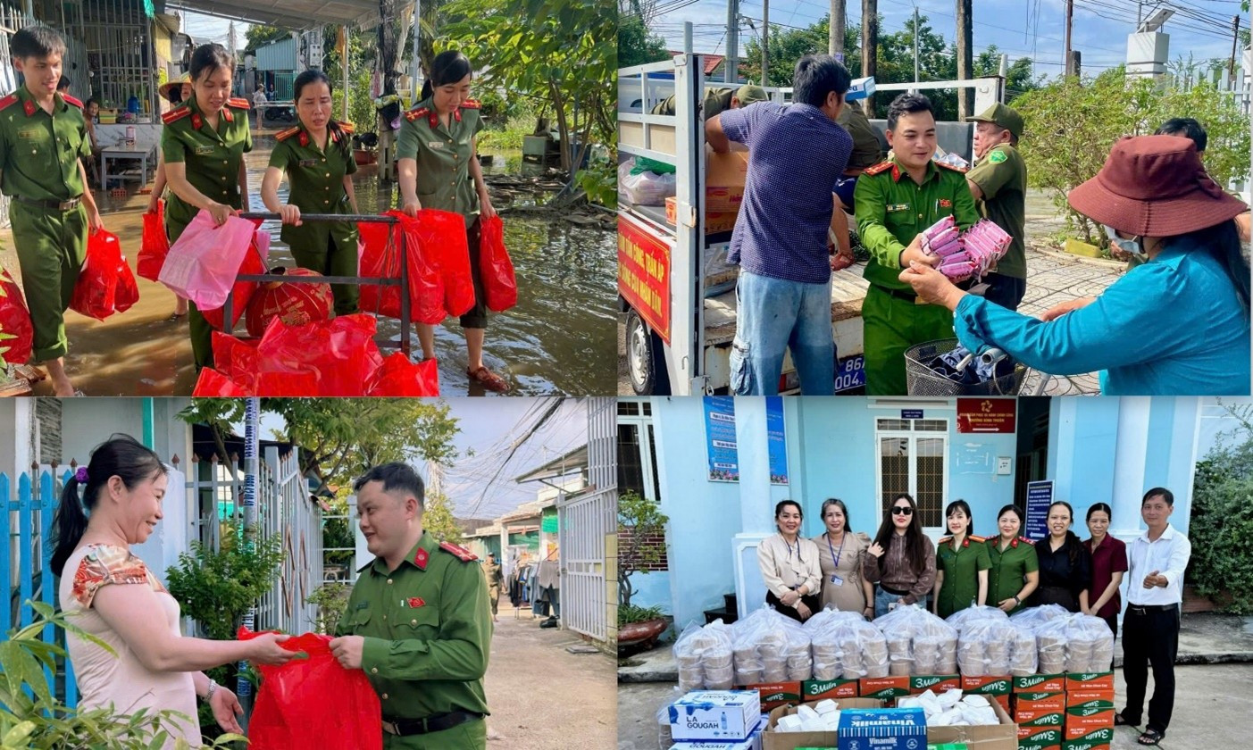 Công an xã Hàm Thuận hỗ trợ 400 phần quà và hỗ trợ người dân dọn dẹp nhà cửa