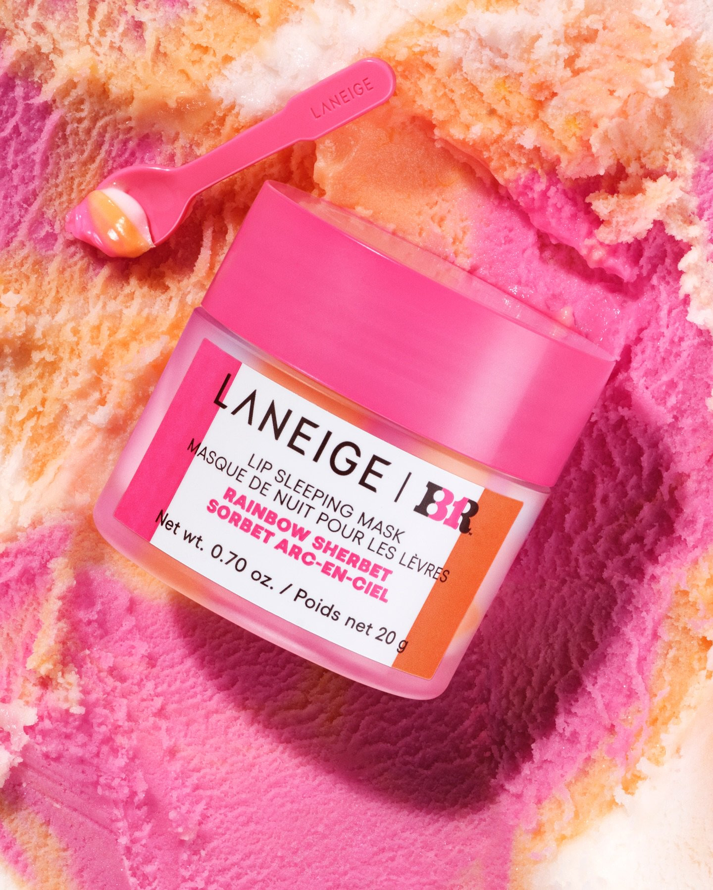 Sản phẩm mặt nạ ngủ môi Laneige phiên bản giới hạn hương kem cầu vồng hợp tác cùng Baskin-Robbins.