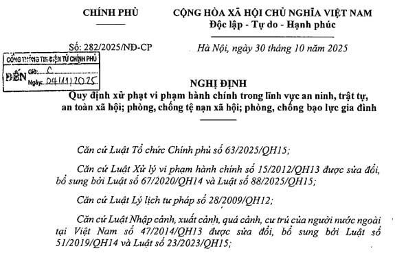 Nghị định 282/2025/NĐ-CP xử phạt vi phạm hành chính về an ninh trật tự xã hội