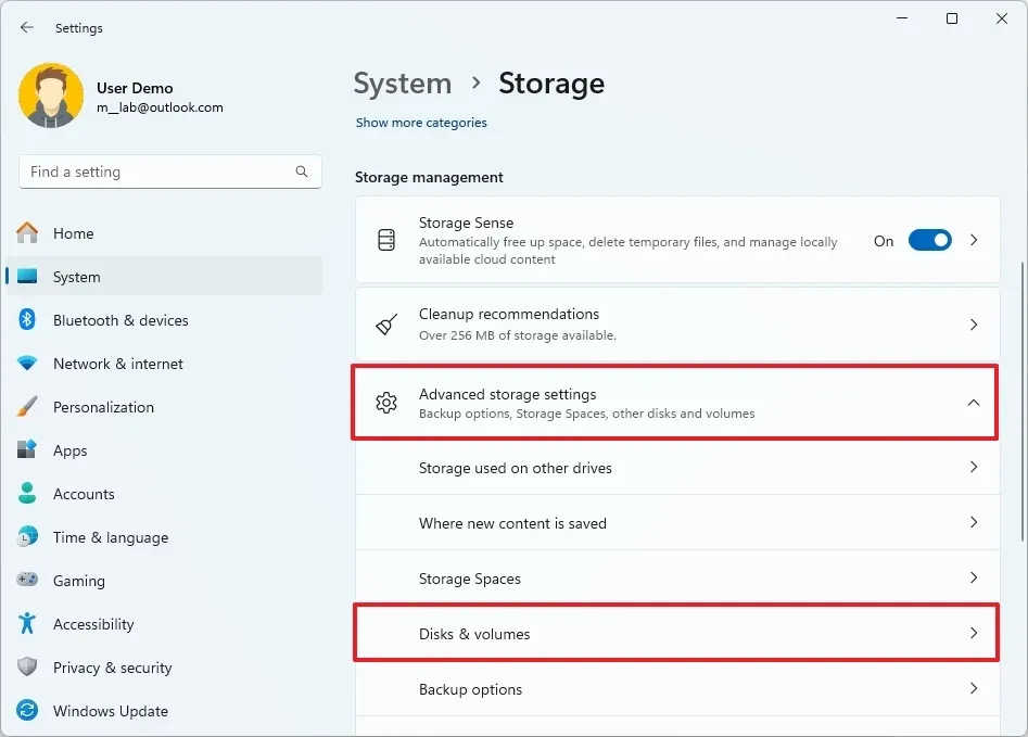 Giao diện thay đổi kích thước phân vùng trong Settings của Windows 11