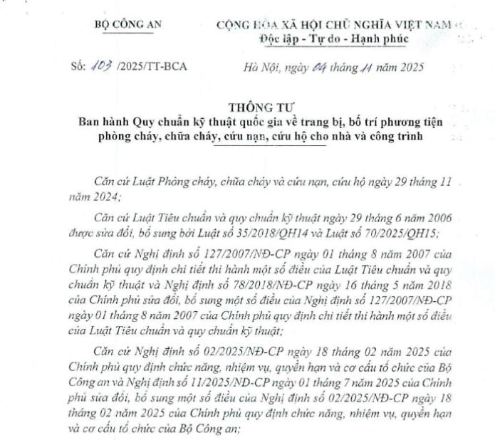 Đã có Thông tư 103/2025/TT-BCA: Quy chuẩn kỹ thuật quốc gia trang bị phòng cháy chữa cháy