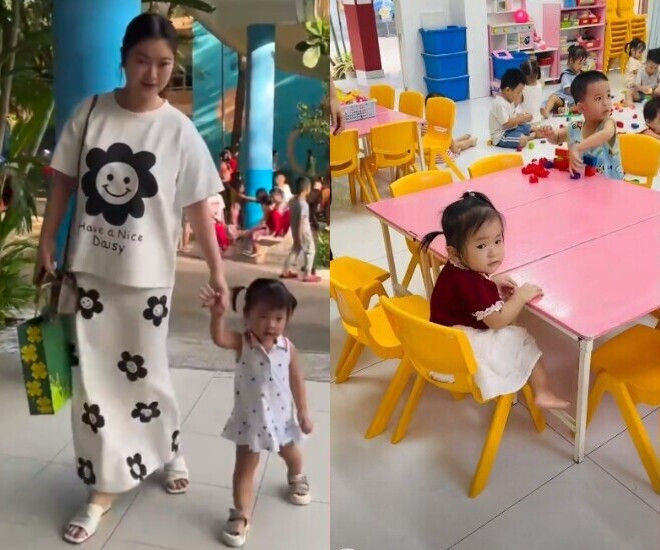Cô bé Kỳ Kỳ được mẹ cho đi học từ sớm.