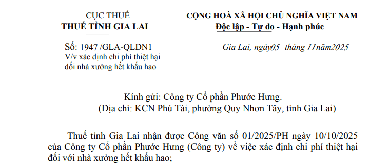 Công văn 1947: Hướng dẫn xác định chi phí thiệt hại đối nhà xưởng hết khấu hao