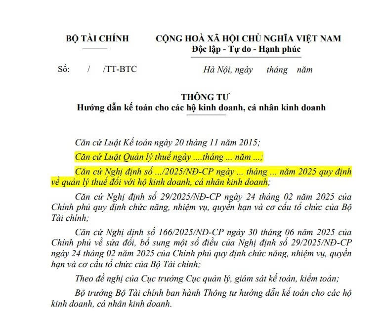 Đã có dự thảo Thông tư hướng dẫn kế toán cho các hộ kinh doanh cá nhân kinh doanh 