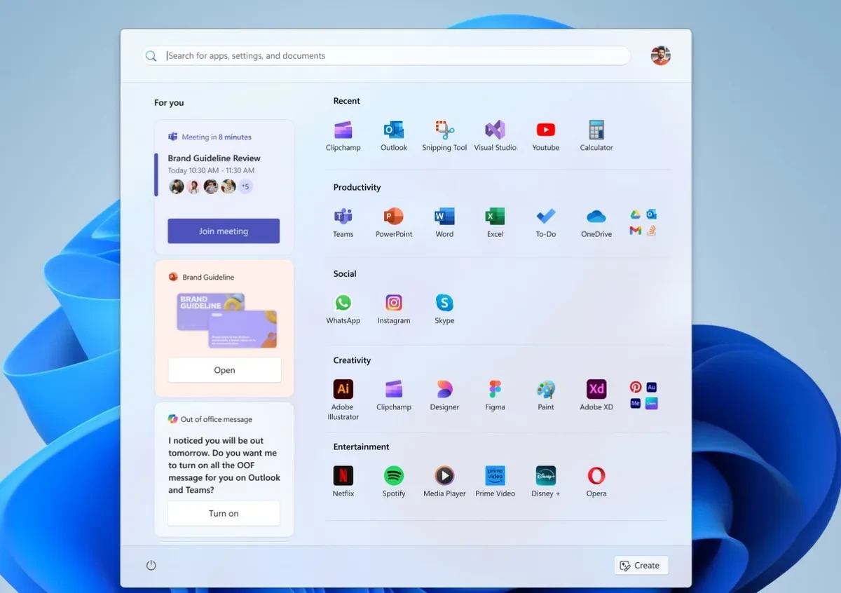 Chế độ xem ứng dụng theo danh mục trong Start Menu mới.