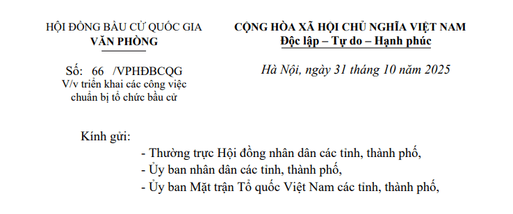 Toàn văn Công văn 66/VPHĐBCQG về triển khai các công việc chuẩn bị tổ chức bầu cử thay thế Công văn 64