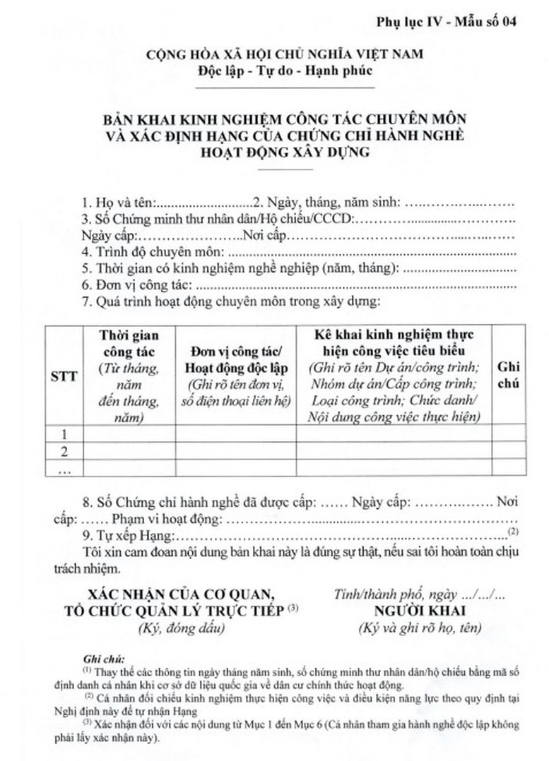 Cách kê khai kinh nghiệm khi cấp chứng chỉ hành nghề xây dựng - Ảnh 1.