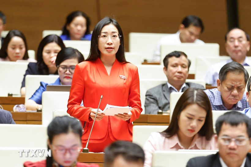Đại biểu Quốc hội tỉnh Tây Ninh Hoàng Thị Thanh Thúy phát biểu. (Ảnh: Doãn Tấn/TTXVN)