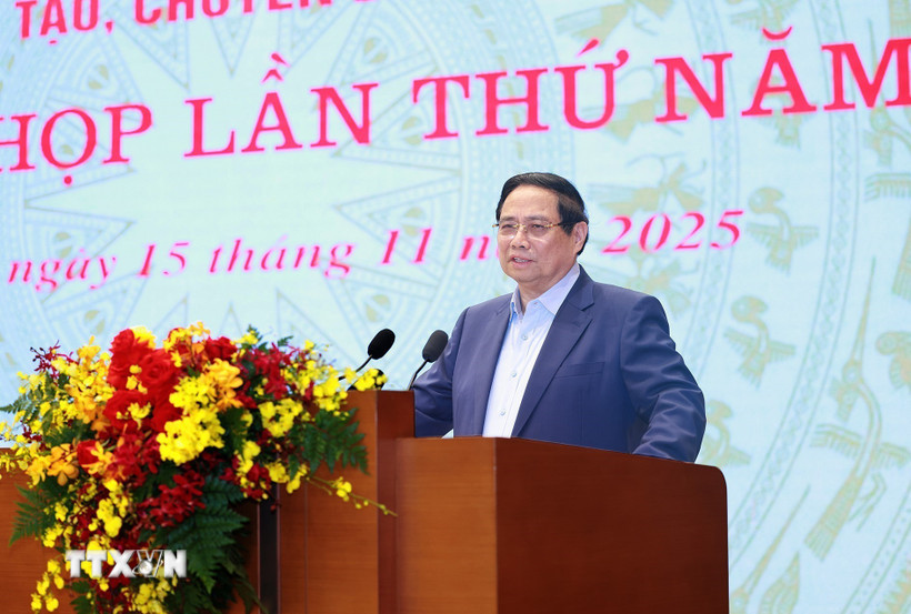 Thủ tướng Phạm Minh Chính khai mạc phiên họp lần thứ 5 của BCĐ của Chính phủ về phát triển khoa học, công nghệ, đổi mới sáng tạo, chuyển đổi số và Đề án 06. (Ảnh: Dương Giang/TTXVN)