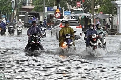 Tình hình ngập lụt tại phường Tuy Hòa, tỉnh Đắk Lắk trong sáng 28/10.