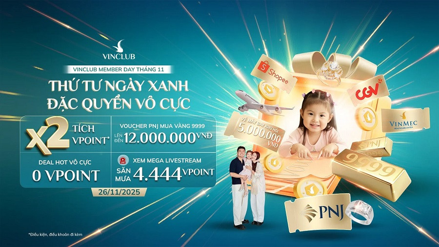 Sự kiện Vinclub Member Day tháng 11 với nhiều ưu đãi hấp dẫn cho thành viên.