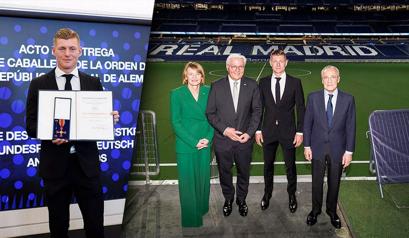 Cầu thủ Kroos được trao tặng Huân chương Công trạng Đức tại Bernabéu. (Ảnh: Realmadrid)