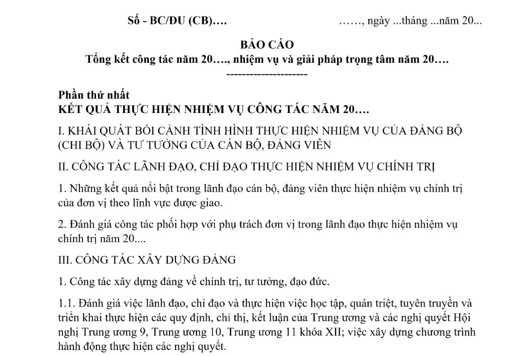 Mẫu báo cáo tổng kết cuối năm 2025 dành cho Chi bộ