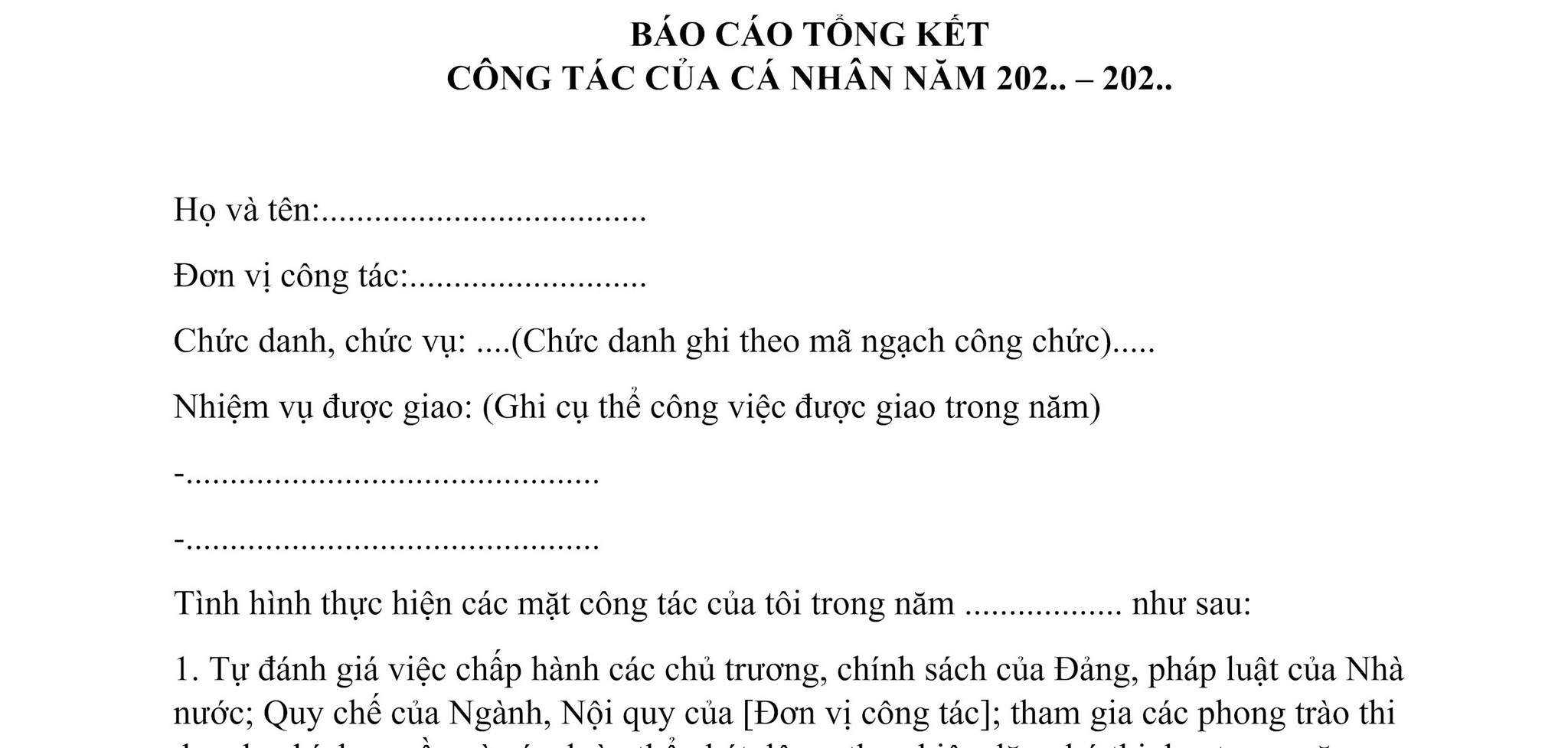 Mẫu báo cáo tổng kết cuối năm dành cho cá nhân