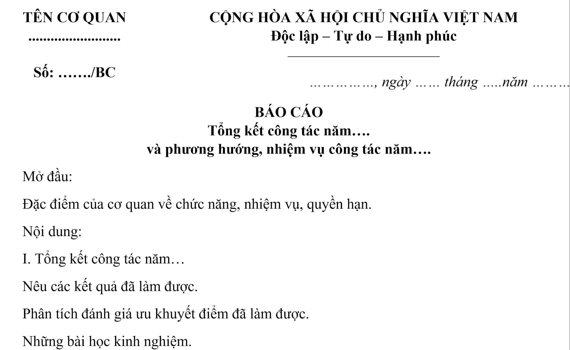 Mẫu báo cáo tổng kết cuối năm danh cho cơ quan 2025