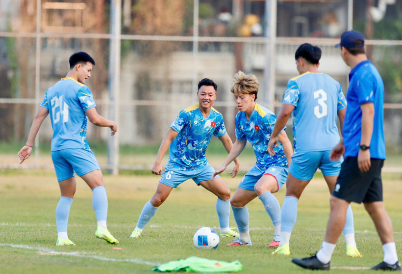 U22 Việt Nam sẵn sàng cho trận gặp U22 Lào. (Nguồn: VFF)