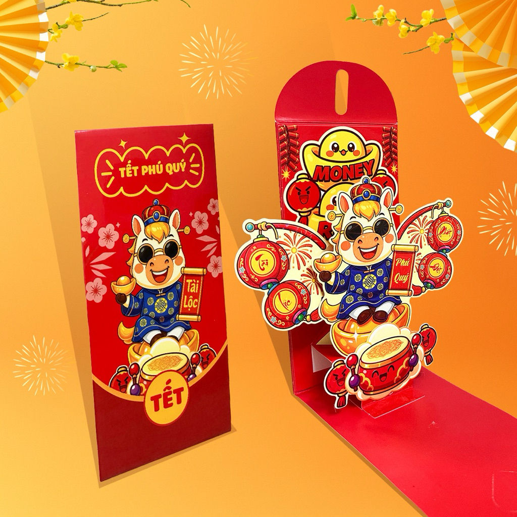 Bao lì xì Tết được thiết kế 3D với hình thù độc đáo, bắt mắt.