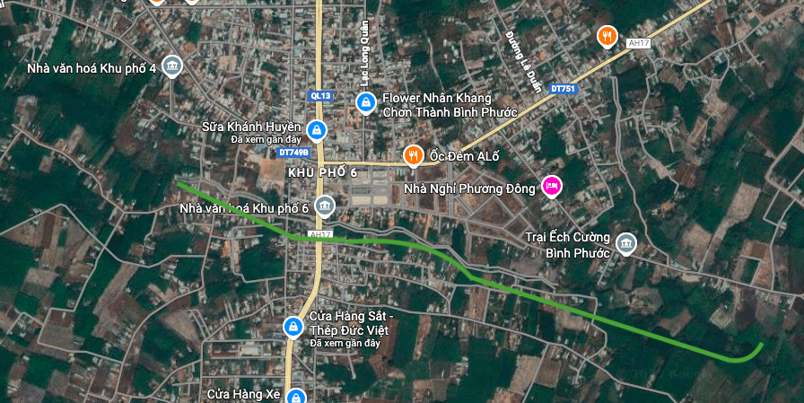 Sơ đồ vị trí tuyến đường giao cắt Quốc lộ 13 trên bản đồ vệ tinh.