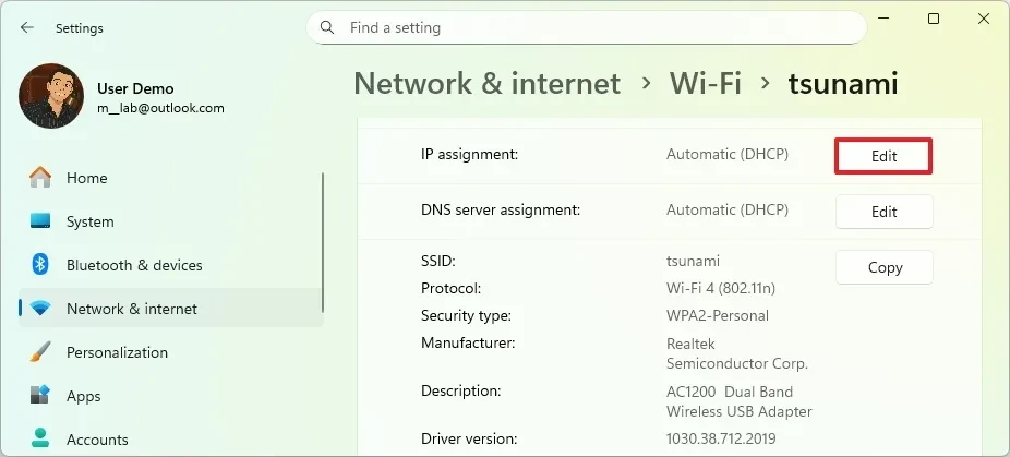 thiet lap dia chi IP tinh tren Windows 11.11