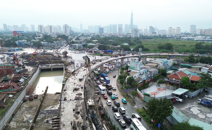 Toàn cảnh công trường nút giao An Phú đang trong giai đoạn thi công