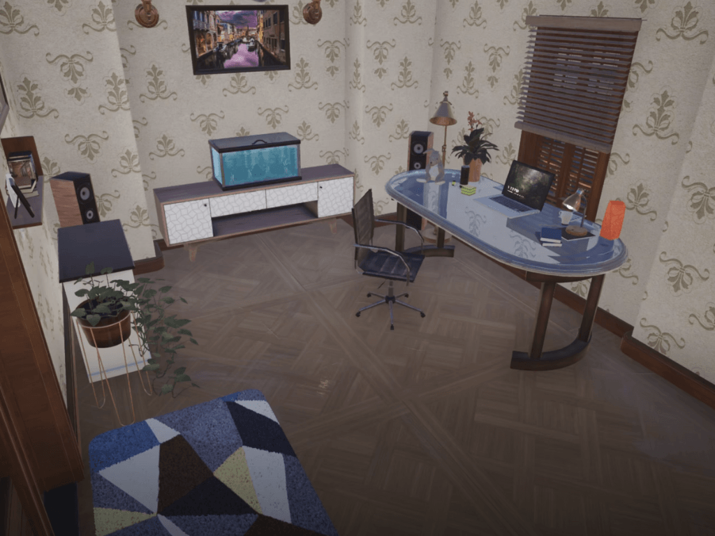 Ảnh chụp màn hình bối cảnh văn phòng tại gia trong Toy Tinker Simulator.