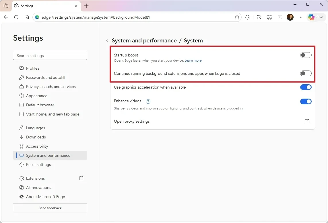 Tắt Startup boost trong Microsoft Edge