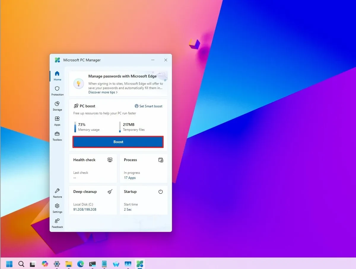 Tính năng Boost trên Microsoft PC Manager